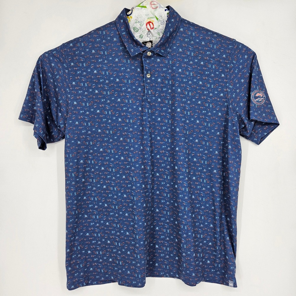 Peter Millar Shirt Mens XXL Seaside Polo Short Sleeve Preppy All Over Print
